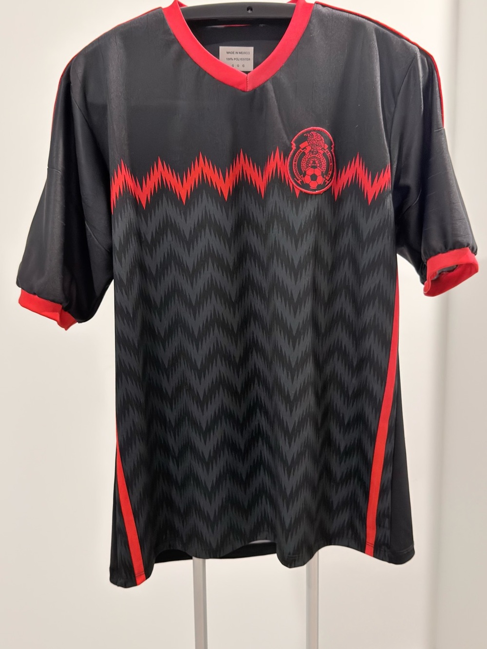 Retro Mexico Soccer Jersey Black Red Zig Zag Federación Mexicana Futbol Sz G/L